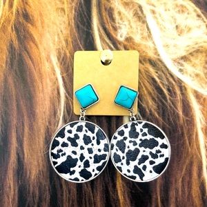 Turquoise cow print earrings